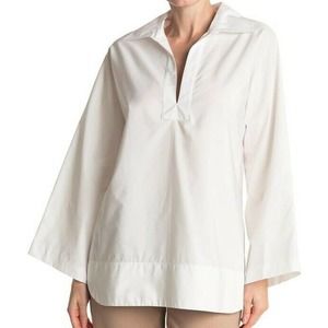 Nili Lotan NEW Mae Poplin Top 100% Cotton Popover Split Neck White Size XS